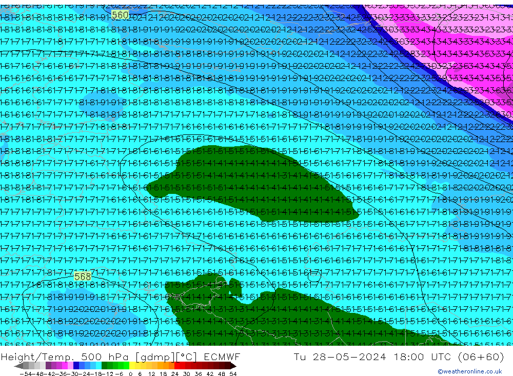 Z500/Regen(+SLP)/Z850 ECMWF di 28.05.2024 18 UTC