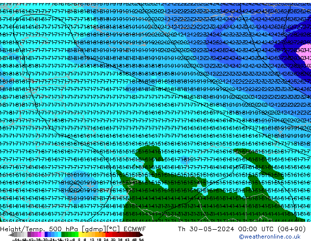 Z500/Rain (+SLP)/Z850 ECMWF Čt 30.05.2024 00 UTC