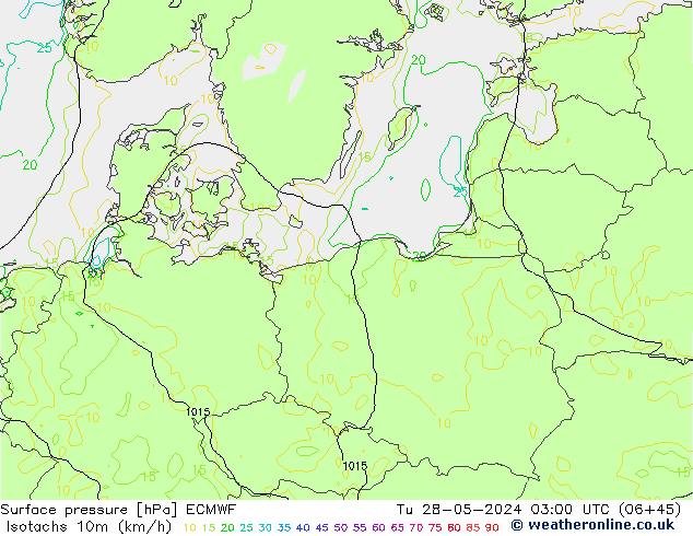 Isotachs (kph) ECMWF mar 28.05.2024 03 UTC