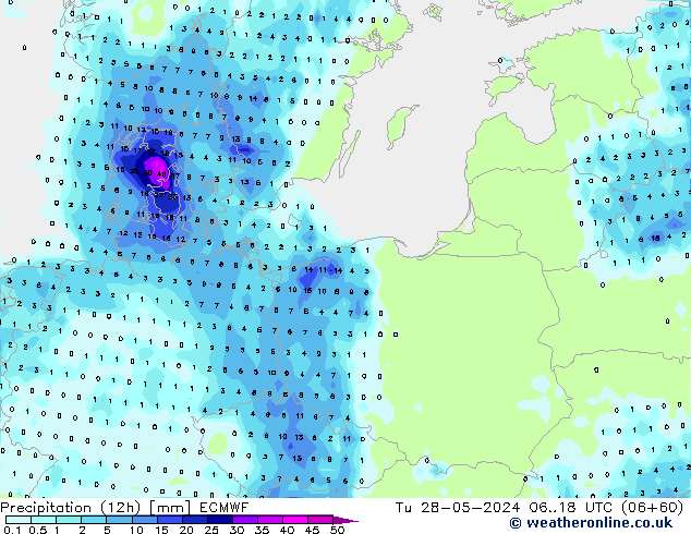 осадки (12h) ECMWF вт 28.05.2024 18 UTC