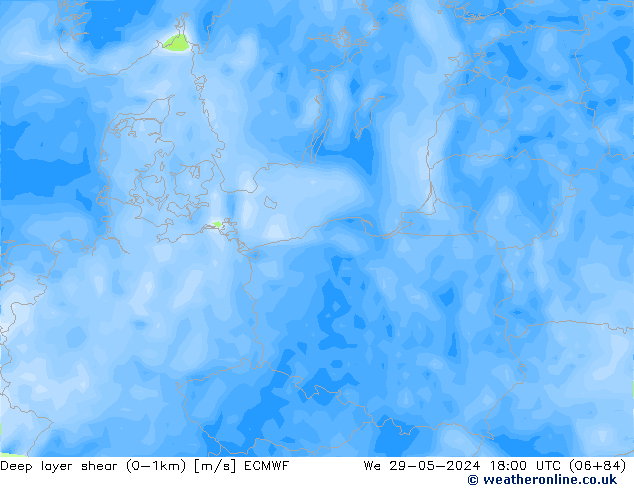 Deep layer shear (0-1km) ECMWF ср 29.05.2024 18 UTC