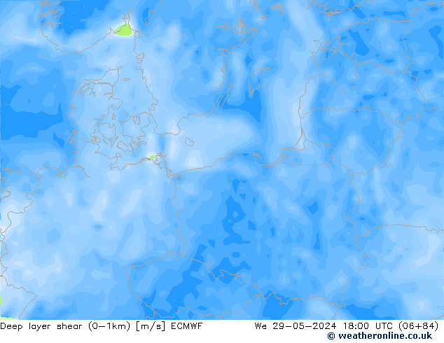 Deep layer shear (0-1km) ECMWF Qua 29.05.2024 18 UTC