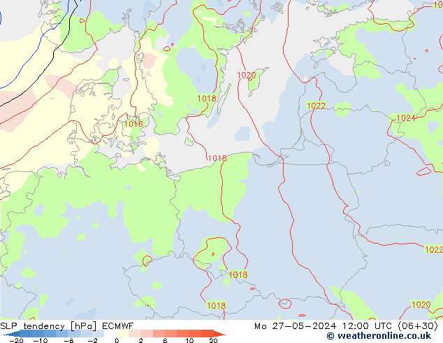 Drucktendenz ECMWF Mo 27.05.2024 12 UTC