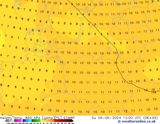 Z500/Rain (+SLP)/Z850 ECMWF nie. 26.05.2024 12 UTC