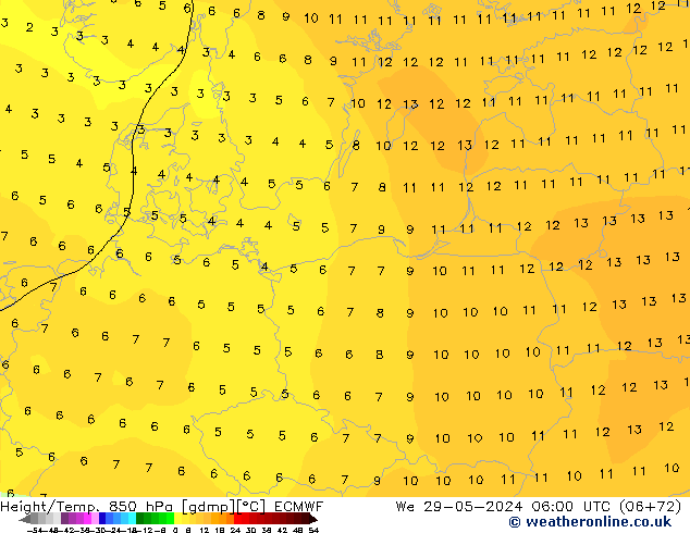 Z500/Yağmur (+YB)/Z850 ECMWF Çar 29.05.2024 06 UTC