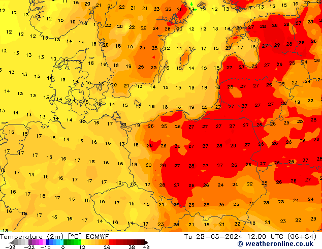 карта температуры ECMWF вт 28.05.2024 12 UTC