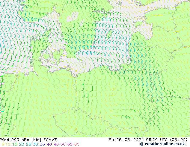 Wind 900 hPa ECMWF zo 26.05.2024 06 UTC