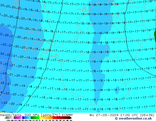 Hoogte/Temp. 500 hPa ECMWF ma 27.05.2024 21 UTC