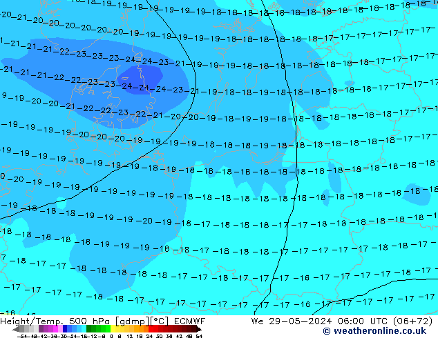 Z500/Yağmur (+YB)/Z850 ECMWF Çar 29.05.2024 06 UTC