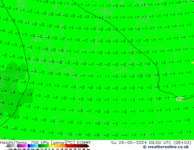 Height/Temp. 700 hPa ECMWF So 26.05.2024 09 UTC