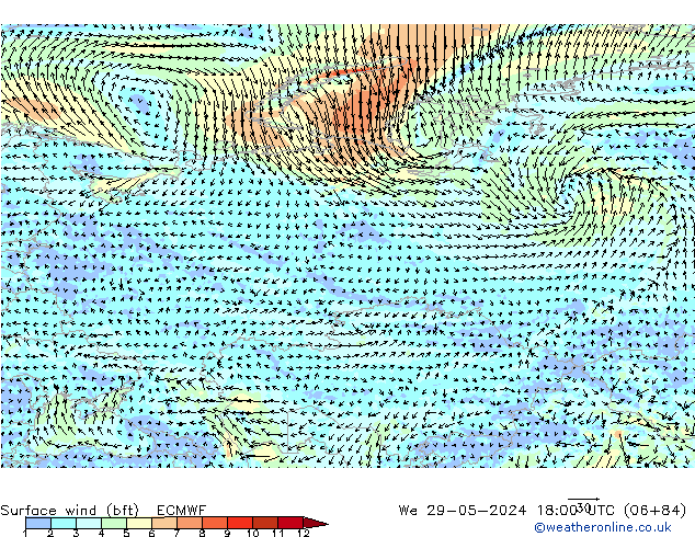 Wind 10 m (bft) ECMWF wo 29.05.2024 18 UTC