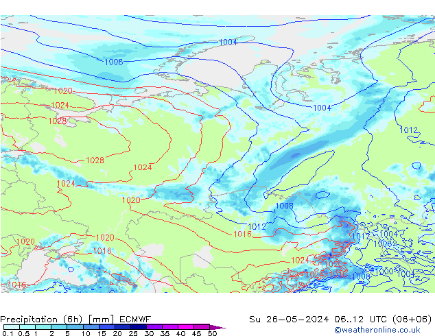 Z500/Rain (+SLP)/Z850 ECMWF Dom 26.05.2024 12 UTC