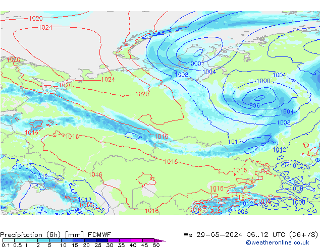 Z500/Rain (+SLP)/Z850 ECMWF śro. 29.05.2024 12 UTC