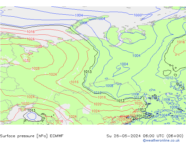 Pressione al suolo ECMWF dom 26.05.2024 06 UTC