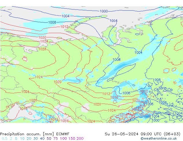 Precipitation accum. ECMWF Вс 26.05.2024 09 UTC