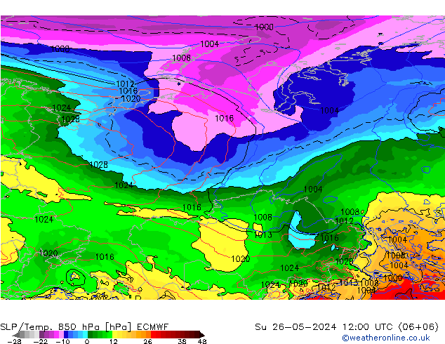 SLP/Temp. 850 hPa ECMWF Su 26.05.2024 12 UTC