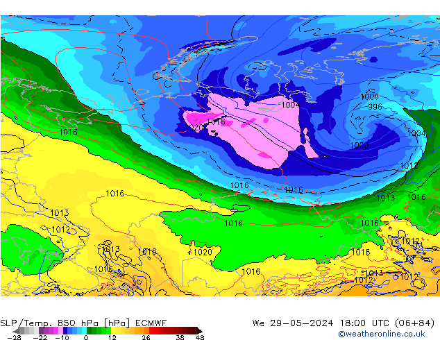 SLP/Temp. 850 hPa ECMWF mer 29.05.2024 18 UTC