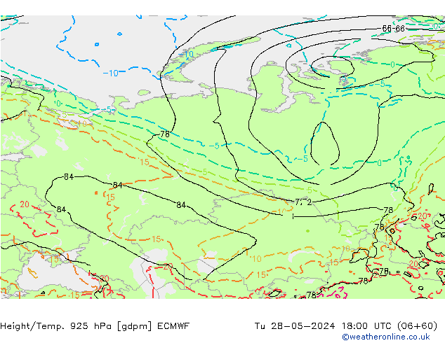 Height/Temp. 925 hPa ECMWF wto. 28.05.2024 18 UTC