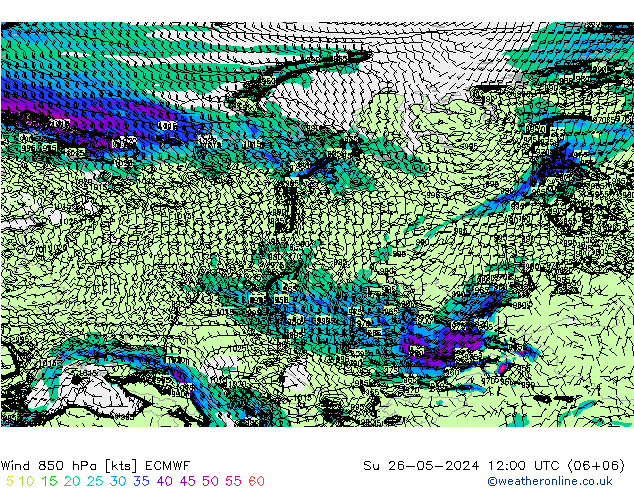 Wind 850 hPa ECMWF zo 26.05.2024 12 UTC