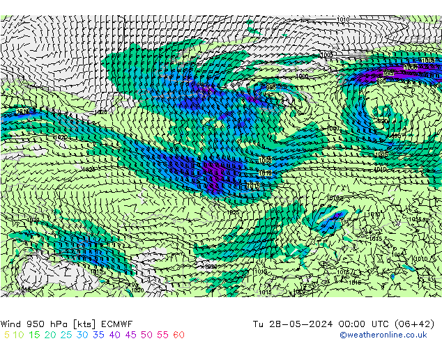 Wind 950 hPa ECMWF Di 28.05.2024 00 UTC