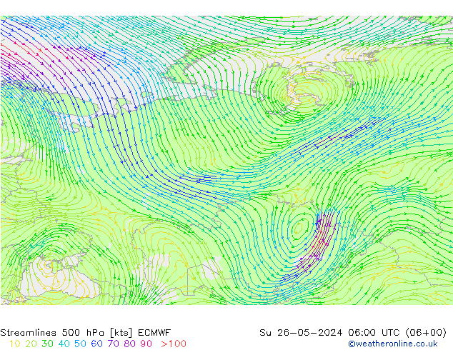 ветер 500 гПа ECMWF Вс 26.05.2024 06 UTC