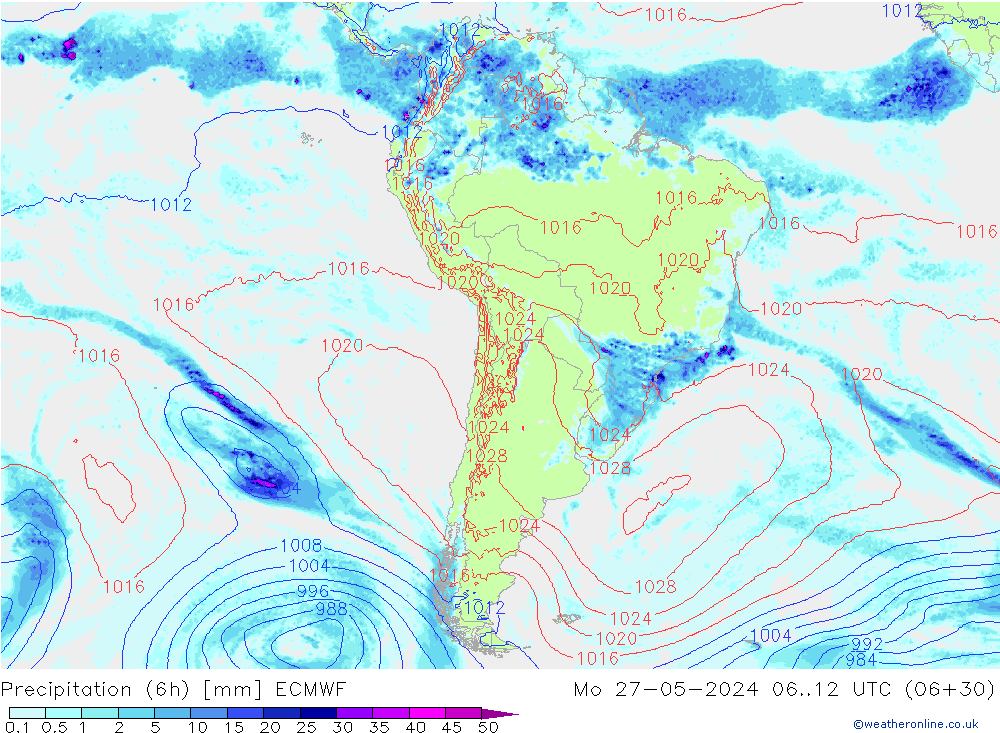 Z500/Rain (+SLP)/Z850 ECMWF lun 27.05.2024 12 UTC