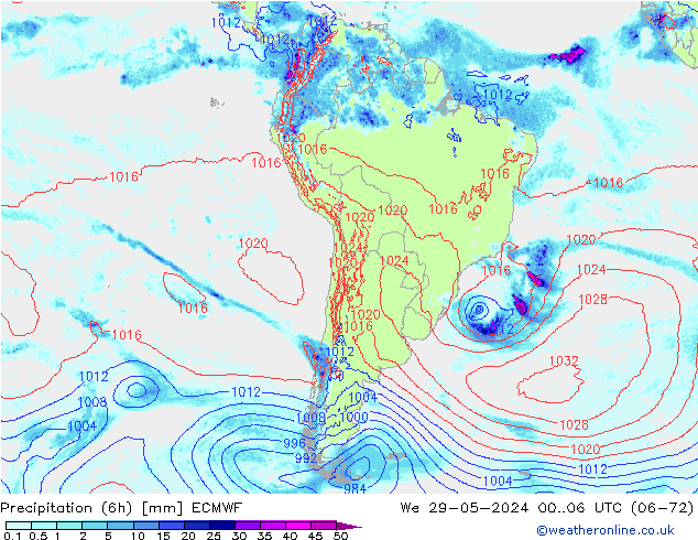 Z500/Rain (+SLP)/Z850 ECMWF mer 29.05.2024 06 UTC