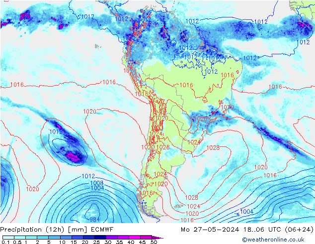 Precipitação (12h) ECMWF Seg 27.05.2024 06 UTC