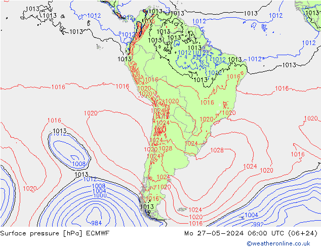 pressão do solo ECMWF Seg 27.05.2024 06 UTC