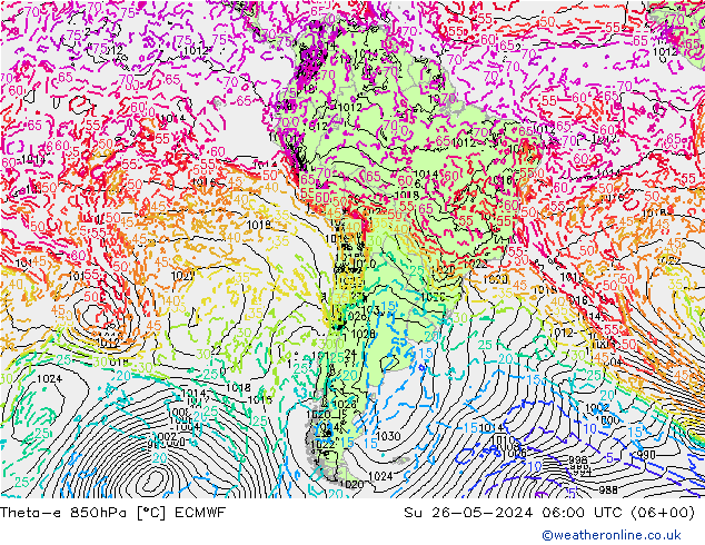 Theta-e 850hPa ECMWF Ne 26.05.2024 06 UTC