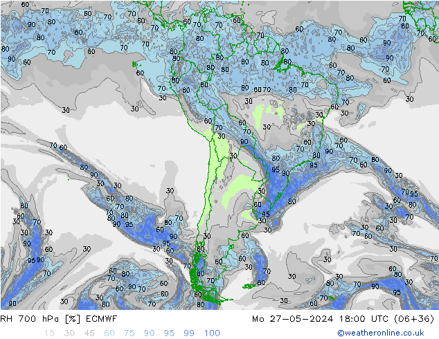 RH 700 hPa ECMWF Mo 27.05.2024 18 UTC