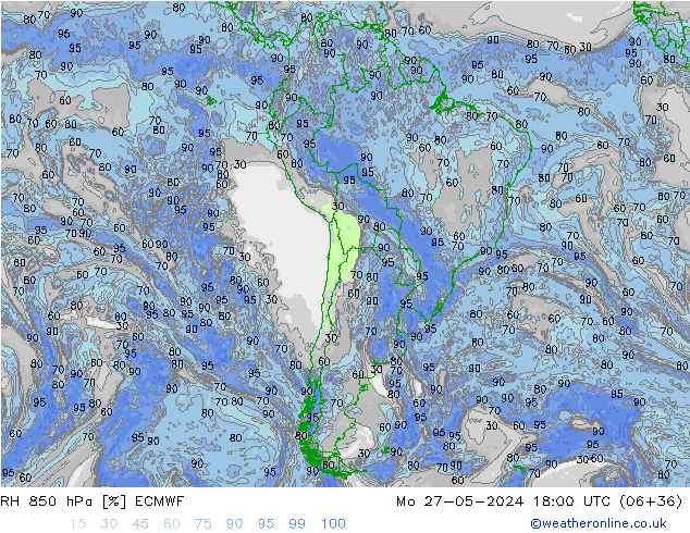 RH 850 hPa ECMWF Mo 27.05.2024 18 UTC