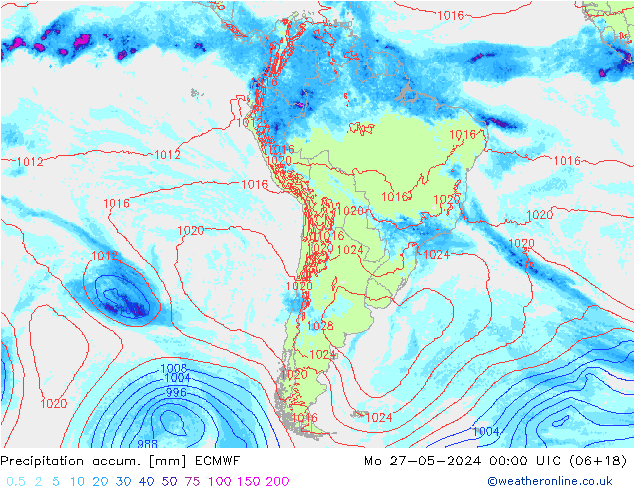 Précipitation accum. ECMWF lun 27.05.2024 00 UTC