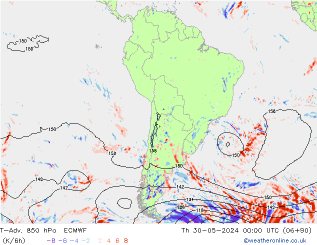 T-Adv. 850 hPa ECMWF Th 30.05.2024 00 UTC