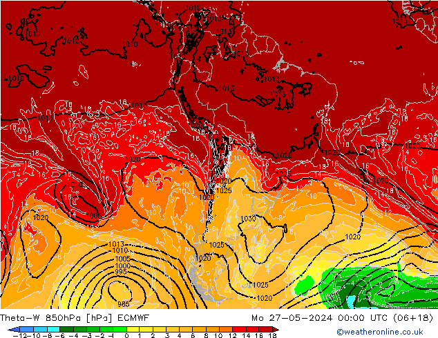 Theta-W 850hPa ECMWF lun 27.05.2024 00 UTC