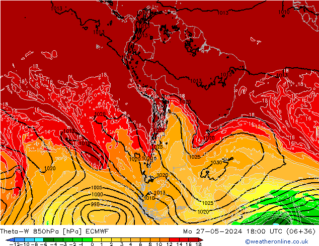 Theta-W 850hPa ECMWF lun 27.05.2024 18 UTC