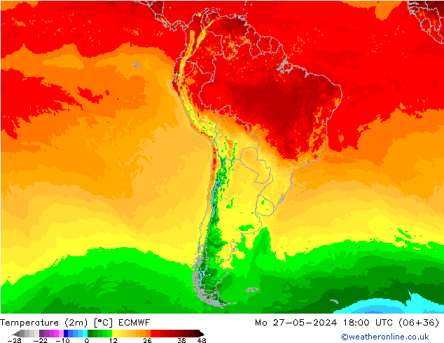 Temperaturkarte (2m) ECMWF Mo 27.05.2024 18 UTC