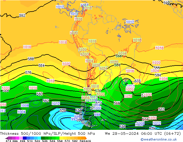 Dikte 500-1000hPa ECMWF wo 29.05.2024 06 UTC