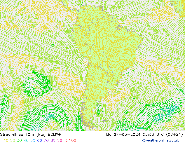 Linha de corrente 10m ECMWF Seg 27.05.2024 03 UTC