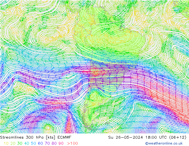 Streamlines 300 hPa ECMWF Su 26.05.2024 18 UTC