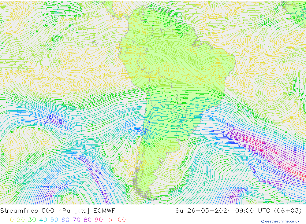 Streamlines 500 hPa ECMWF Su 26.05.2024 09 UTC