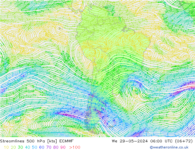 Linha de corrente 500 hPa ECMWF Qua 29.05.2024 06 UTC