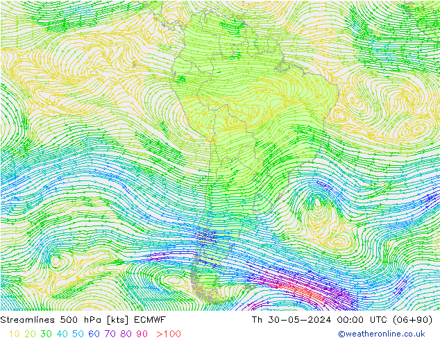 Ligne de courant 500 hPa ECMWF jeu 30.05.2024 00 UTC