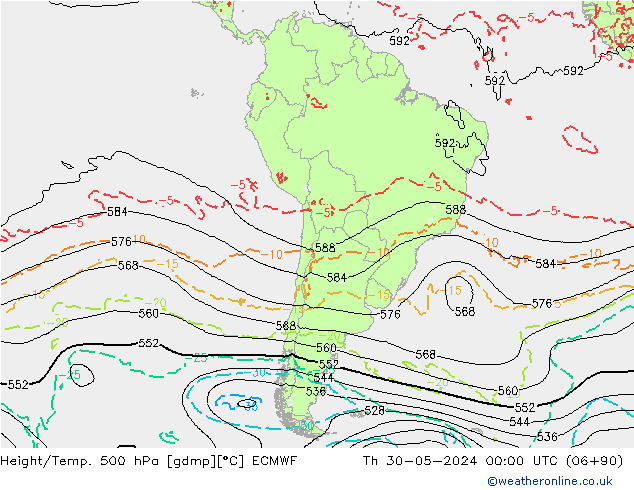 Height/Temp. 500 hPa ECMWF Čt 30.05.2024 00 UTC