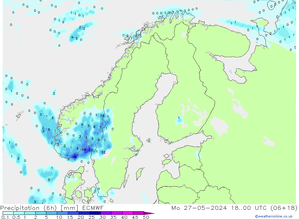 Z500/Rain (+SLP)/Z850 ECMWF pon. 27.05.2024 00 UTC