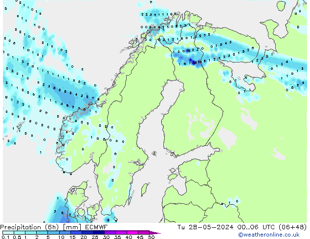 Z500/Rain (+SLP)/Z850 ECMWF Út 28.05.2024 06 UTC