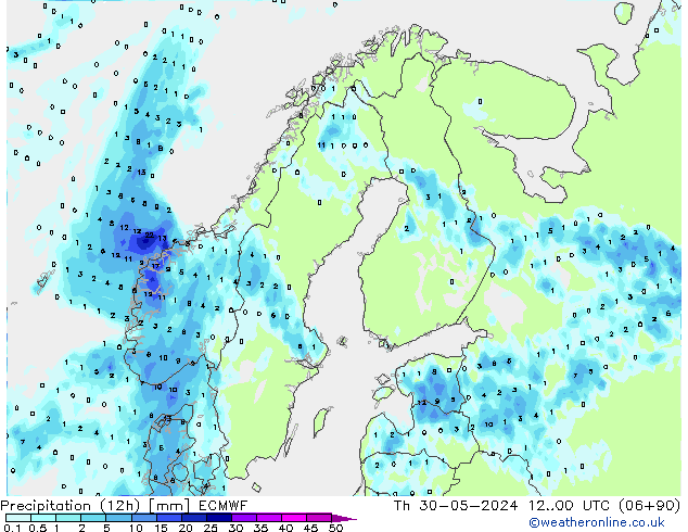 Precipitación (12h) ECMWF jue 30.05.2024 00 UTC