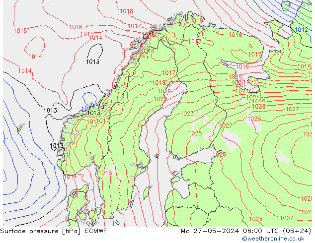 Surface pressure ECMWF Mo 27.05.2024 06 UTC