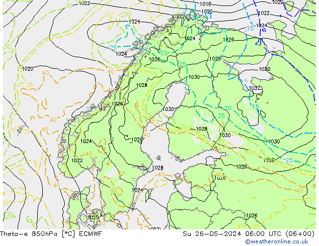 Theta-e 850hPa ECMWF So 26.05.2024 06 UTC