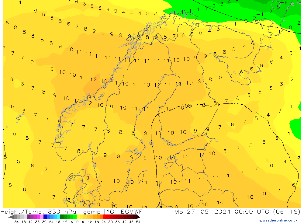 Z500/Rain (+SLP)/Z850 ECMWF pon. 27.05.2024 00 UTC